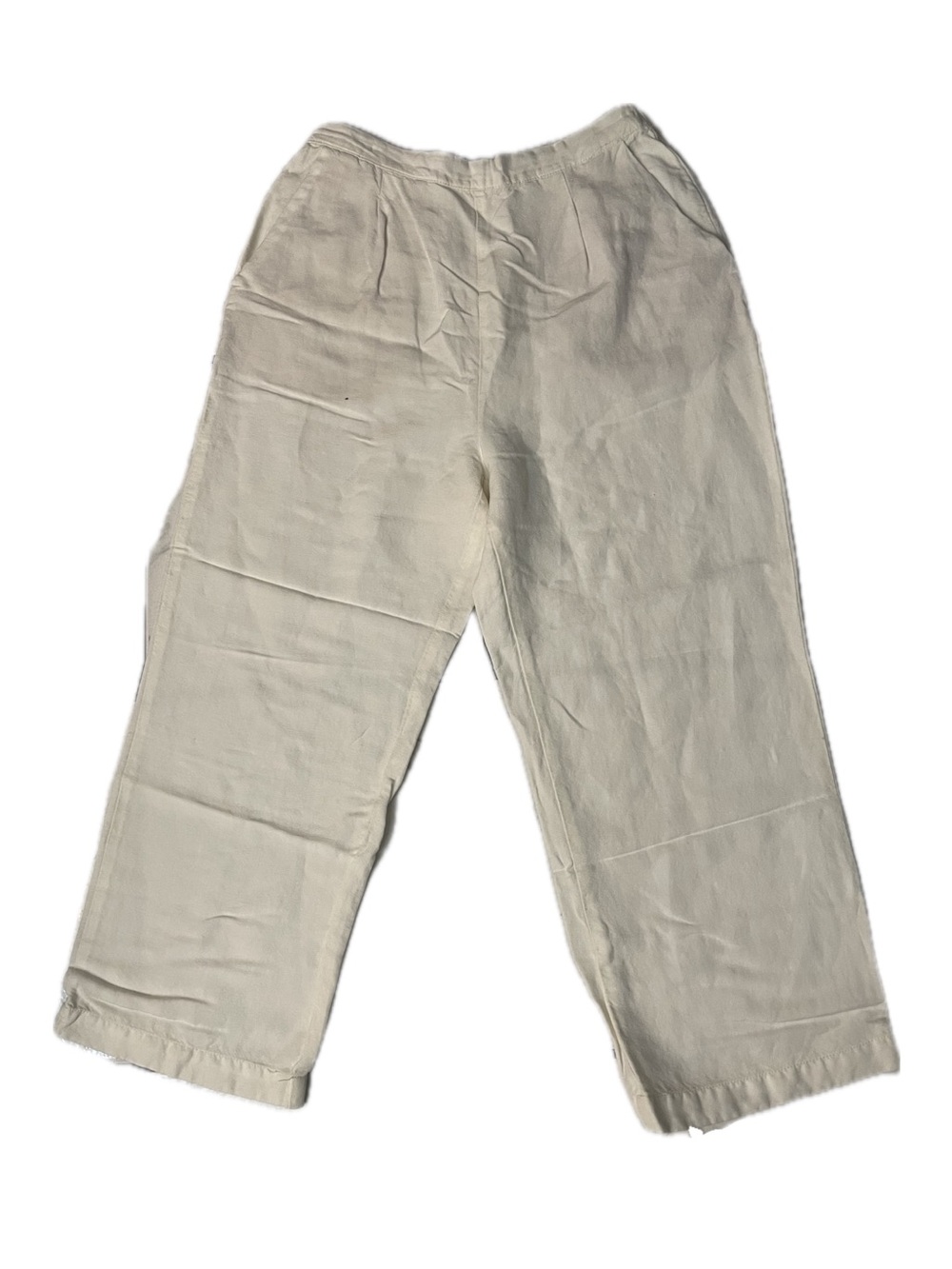 Oysho Women's Relaxed Wide-Leg Linen Blend Pants - Cream